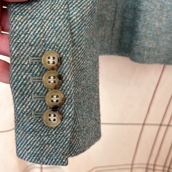 Talbots Petites Wool Blend Tweed Blazer Academia Office Preppy Festive Green 4P - Picture 10 of 14